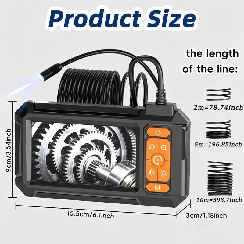 Image of Practical P410 Endoscope Camera 1080p Hd Image 4.3" Built-in Screen 2600mah Capacity Battery Lighted Probe Accessories Kit For Mechanic Pipeline Inspection Gift For Guys|ip67
