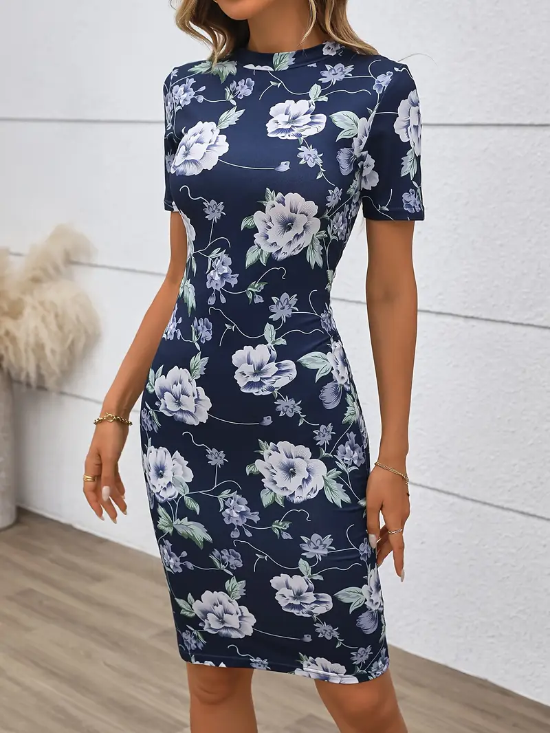 navy blue floral bodycon dress Midnight Bloom Ruched Midi Dress | Navy Floral Bodycon Dress