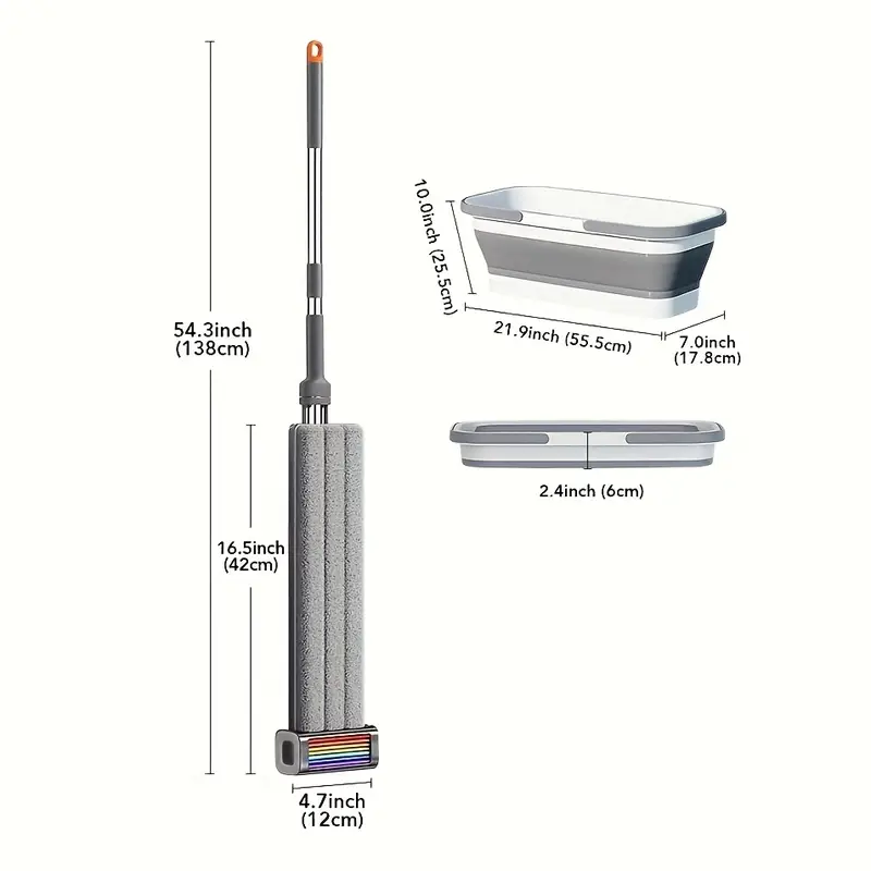 flat mop and collapsible bucket set stainless steel handle 6 washable microfiber pads foldable room bedroom bathroom floor cleaning details 3