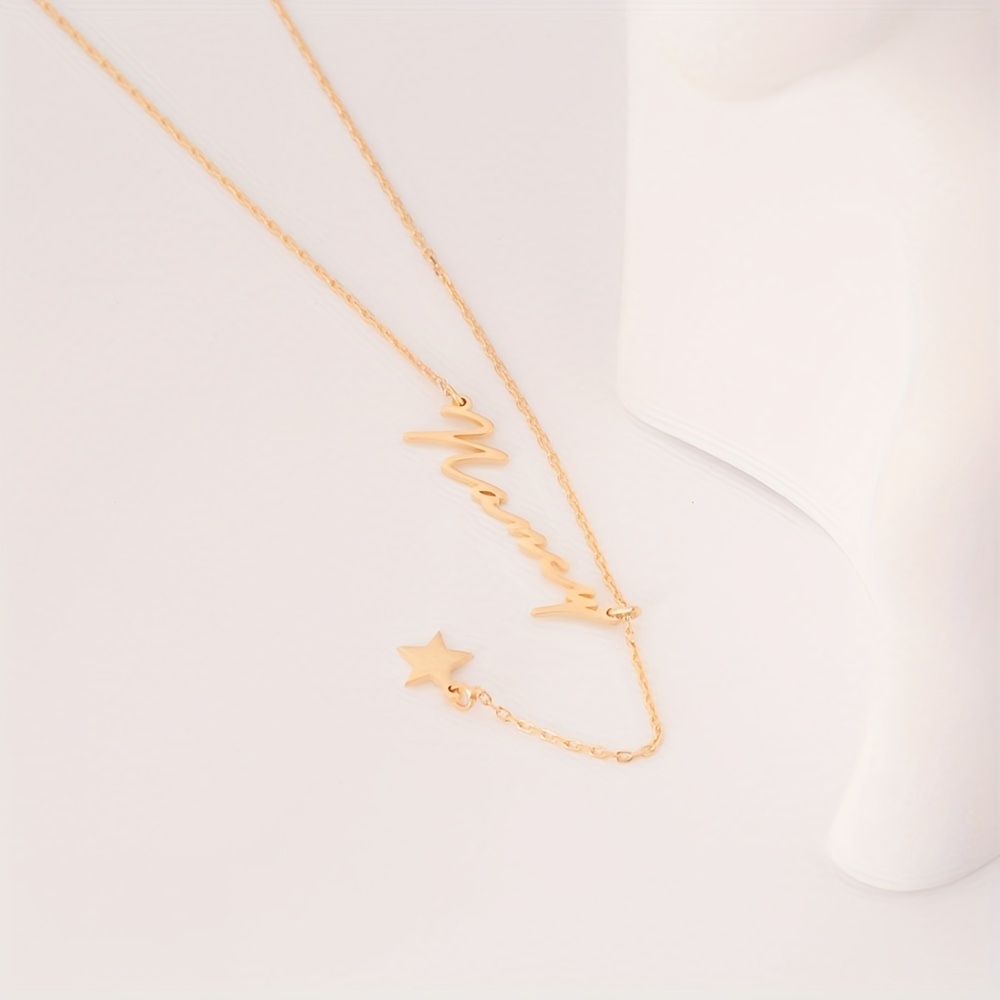 TEMU Personalized Custom English Name Necklace With Star Pendant, Made Of 18k Gold-plated Stainless Steel. Customizable English Names With A Easy And