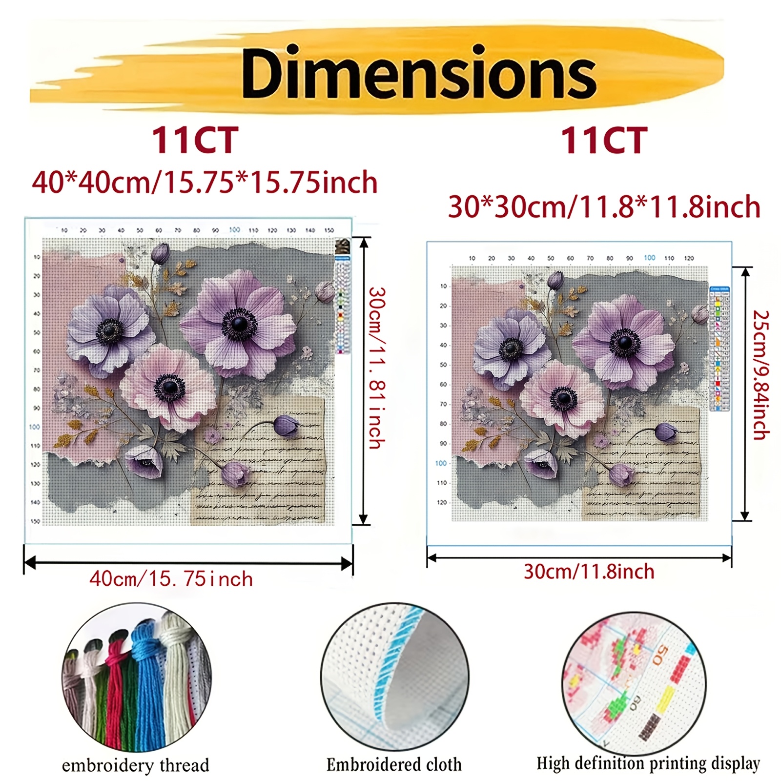Cross-Stitch Printing Kit, Purple Flower Old Paper Decoration Pattern