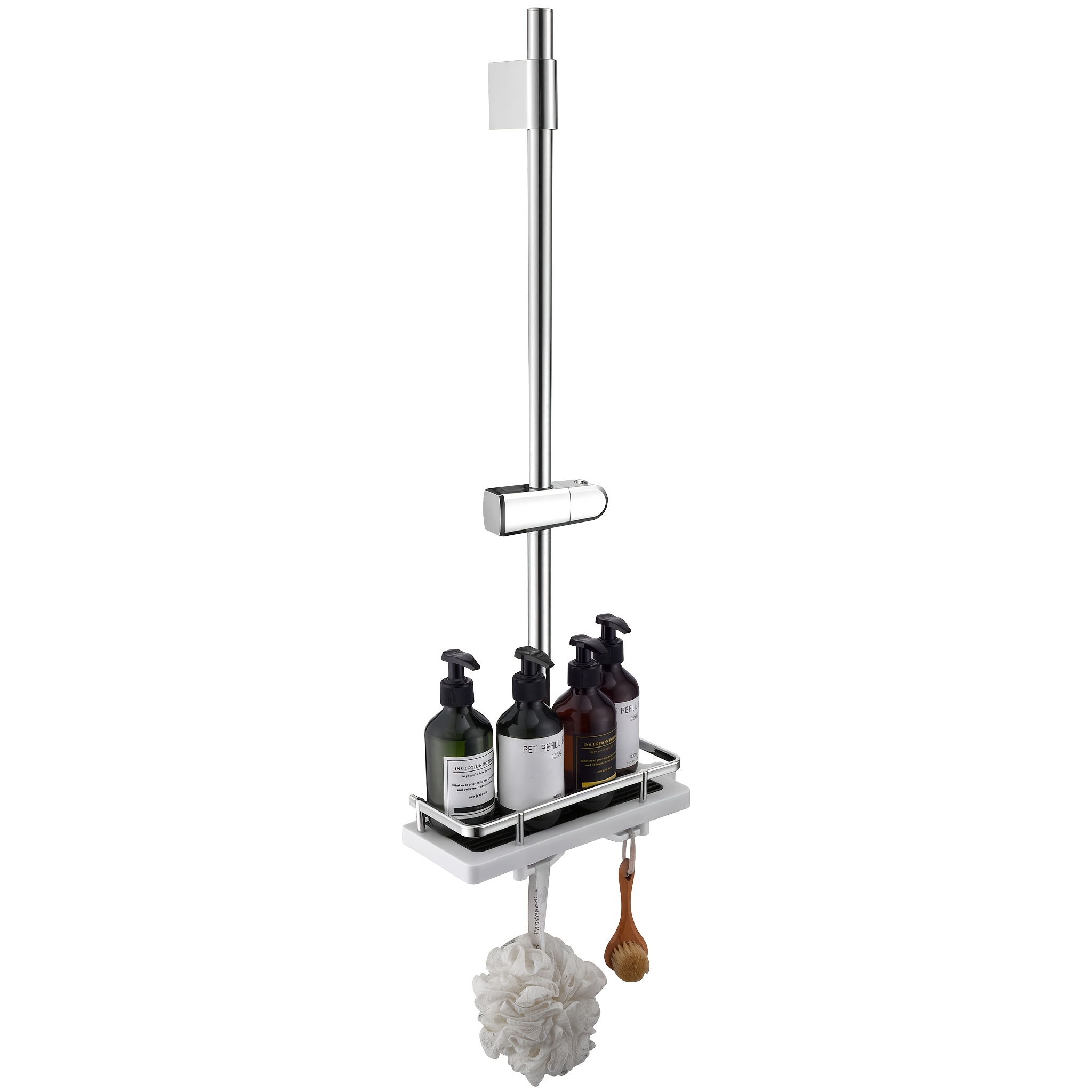 Shower Rod Stainless Steel With Shelf, 90cm Height Adjustable, Without Drilling, Combinable With Hand Shower Or Bath Mixer, Chrome