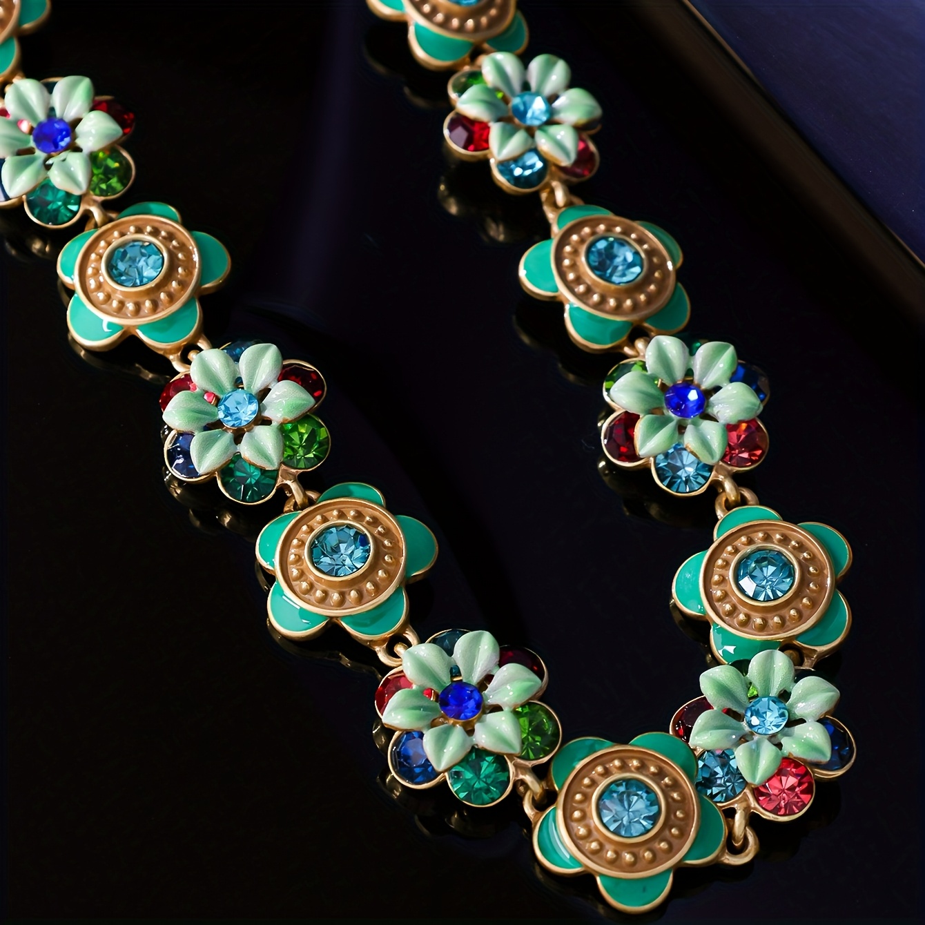 TEMU 1 Vintage Colorful Double-layer 3d Flower Light Elegant Enamel Drip Glaze Fashion Heavy-design Copper Alloy Necklace For Women, Suitable For