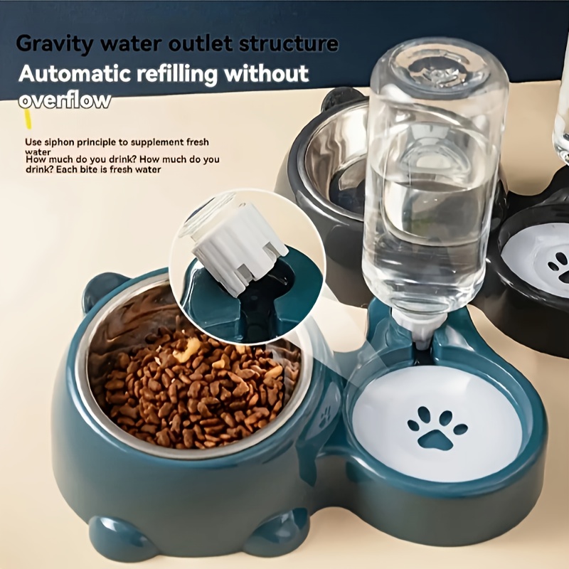 

1set 2-in-1 Elevated Pet Feeder And Water Dispenser, Non-slip Stainless Steel Bowl For Cats And Dogs, Automatic Gravity Water Outlet Structure