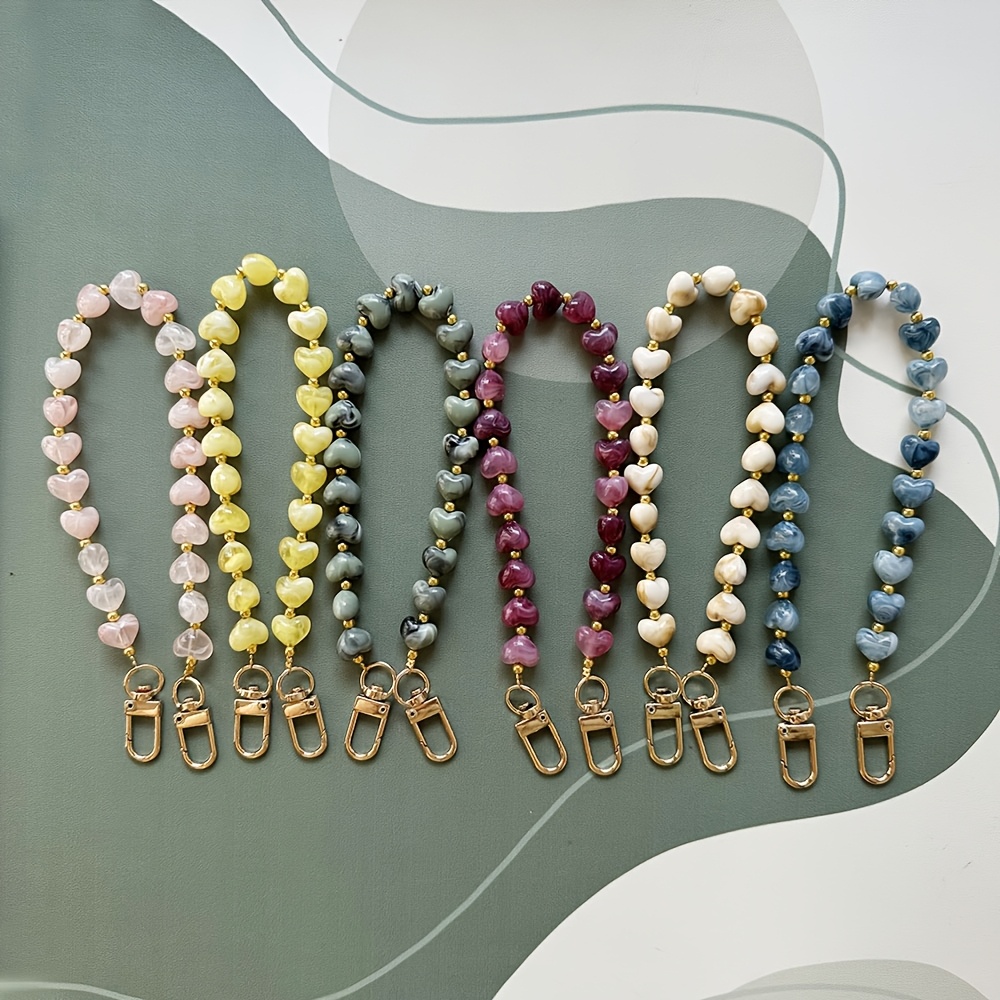 modische, bunte, kreative imitationsstein-herz-handyketten-valentinstagsgeschenk, handgefertigter acrylperlen-handy-anhänger,  -charm