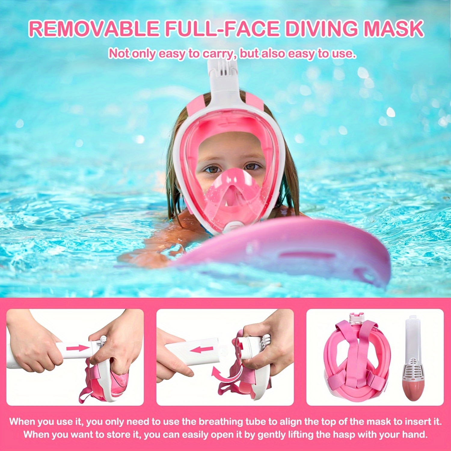 

Full Face Snorkel Mask With Dry Top Breathing System And Detachable Camera Mount, Snorkeling Gear For Kids Boys Girls, Snorkeling Mask With 180 Degree Panoramic View And Anti Leak Design