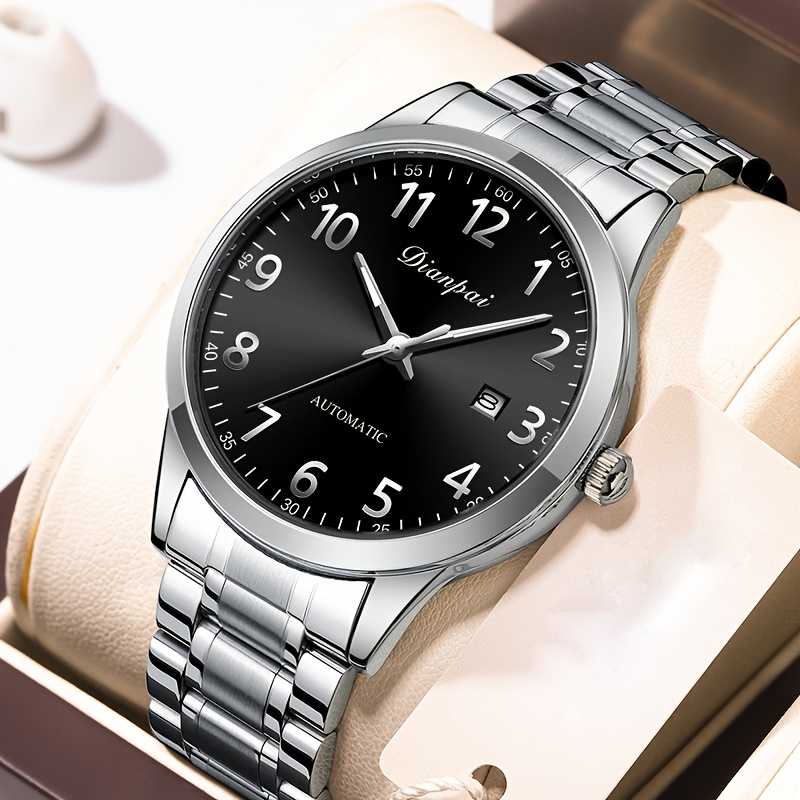 Image of Dianpai Men' Mechanical Watch With Stainless Steel Band - Luxury Large Dial, Calendar (date/day/week), Mechanical Wristwatch Suitable For Business, Formal Events & Daily Wear - 's Gift Watch