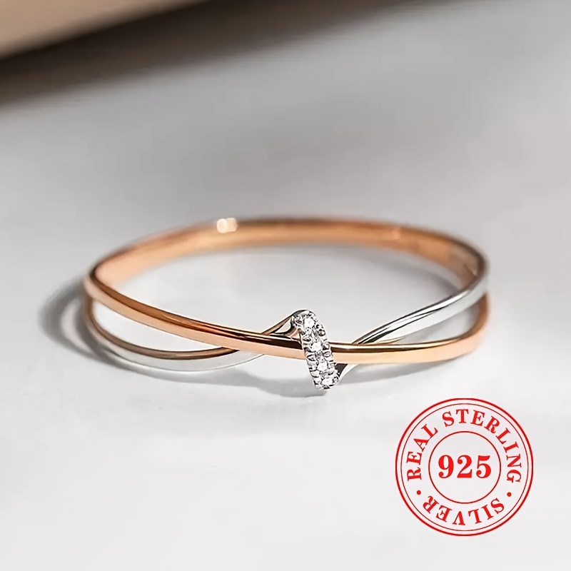 

Bague en argent sterling 925 avec un anneau torsadé, un zircon incrusté, un style élégant et décontracté , bague quotidienne