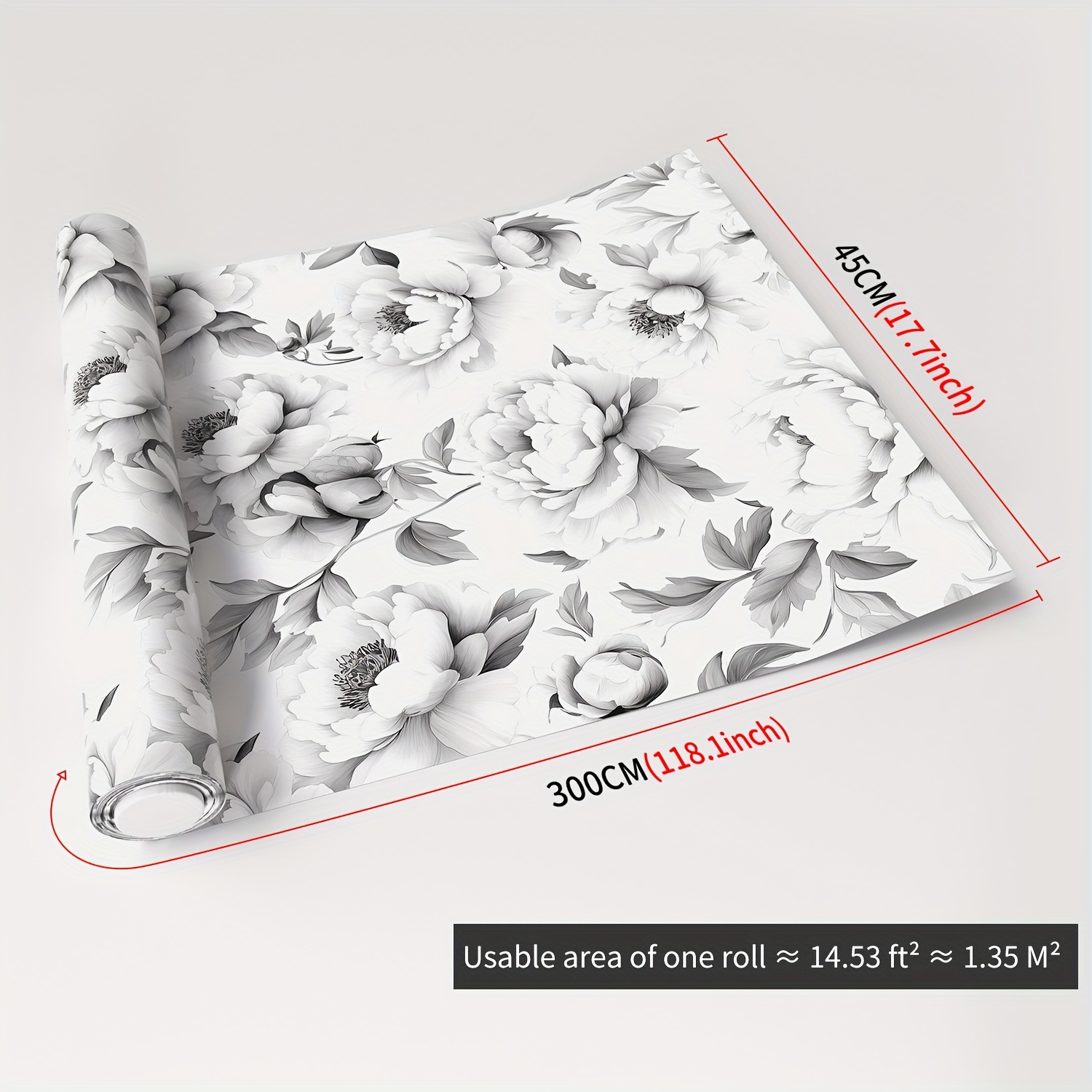 TEMU 1 Rollo de Papel Tapiz Autoadhesivo y Removible de Vinilo - Estilo Francés Diseño Floral, Adecuado para Sala, Dormitorio, Cocina - Fácil de