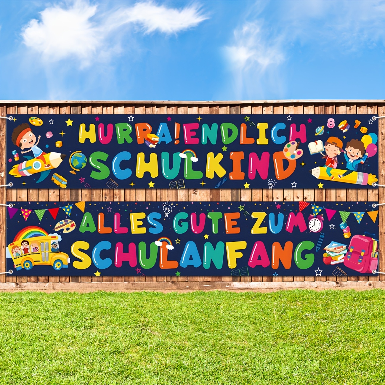 E-shop 2 Stück "Alles Gute für den Schulstart" Banner für Schulanmeldungsdekoration, ein Schulkind Girlandenbanner, Schulvorstellung