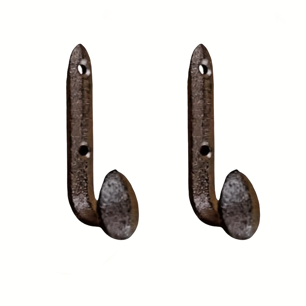 TEMU 2pcs Vintage Cast Iron Wall Mounted Coat Hooks, Heavy Duty Utility Hooks, Suitable For Hanging Clothes Hats Scarves Bags Daily , Indoor Bathroom Outdoor Garage Wall Fence Installation