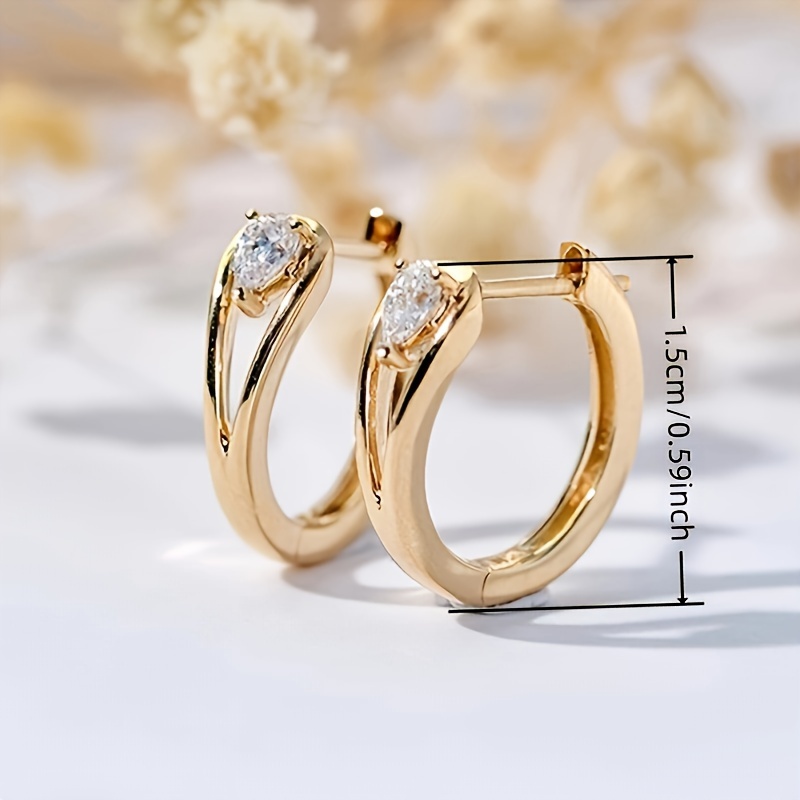 Golden Geometric Cubic Zirconia Hoop Earrings for Casual Style