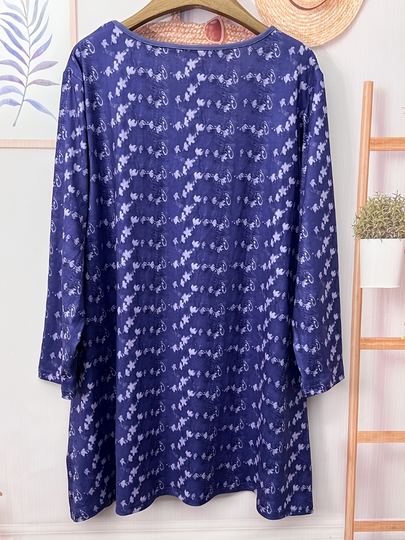 Yihaojia Women's Boho Floral Print V-Neck Long Sleeve Tunic - Plus Size Fall/Winter Top
