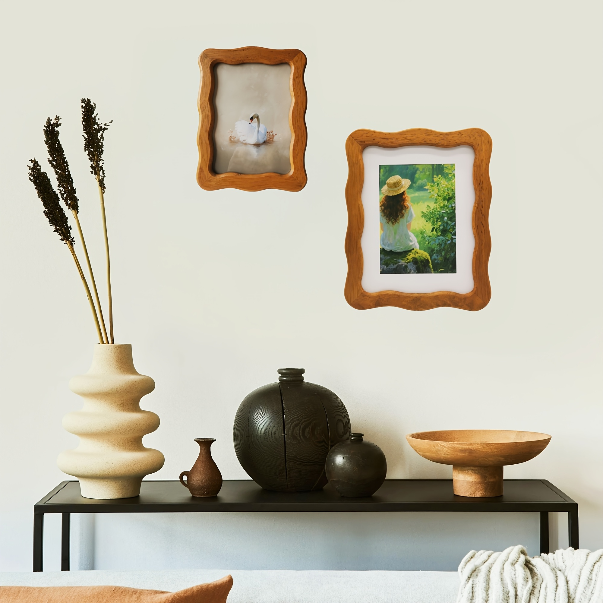 5x7 Picture Frame, Display Pictures 5x7, Wavy Edge Wood Photo Frame for Tabletop and Wall Hanging, with Clear Glass for Vertical or Horizontal Display, Rustic Brown, 1 Pack