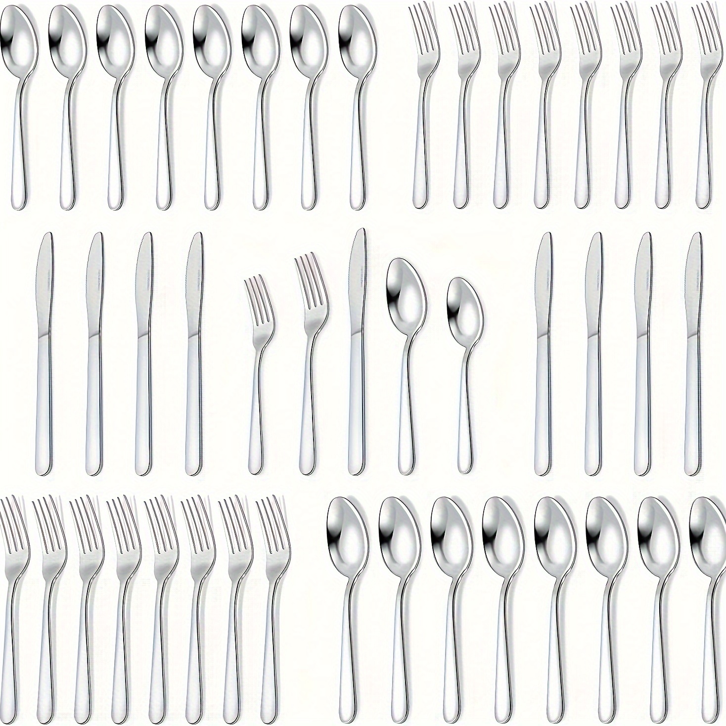 

/40/50pcs/set Stainless Steel Western Cutlery Set, Steak Knife, Fork, Spoon And Tea Spoon, Dinner Fork, Dinner Spoon, Fruit Fork, Dessert Spoon, Dishwasher Safe, For Hotel Party Wedding, Flatware Set