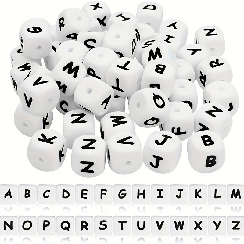 52/104pcs Alphabet Beads Kit - 12mm Silicone Letter Beads For Bracelets And Jewelry Making (a-z White Beads With Black Letters)