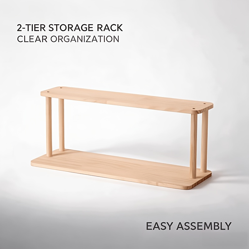 TEMU 1pc Double-layer Solid Wood Desktop Shelf-kitchen Corner Shelf Countertop Spice Rack, Open Layered Design | Large Capacity Double-layer Storage,