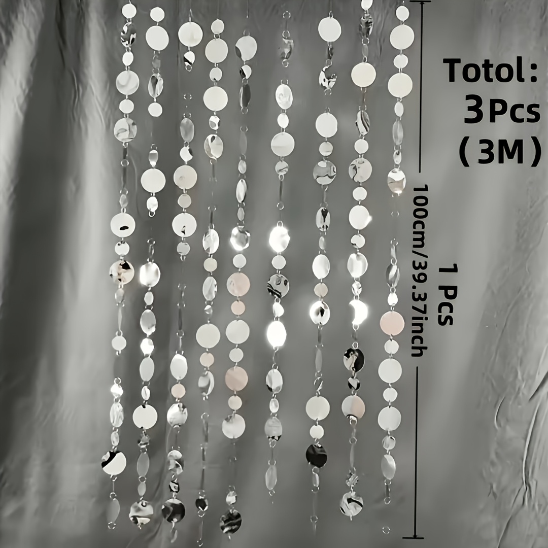 Image of 3pcs Set, 300cm, Sparkling Silvery, Perfect For A Wedding. Pvc Sequin Hanging Decorations, Ideal For Wedding Porch Backdrops Or As Room Dividers, Suitable For Family Holiday Parties And Celebrations