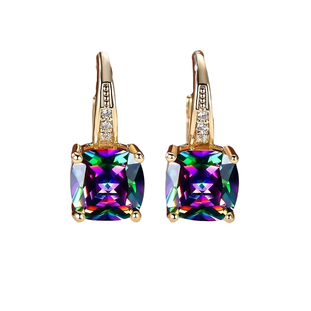 TEMU Korean Hook Earrings Suitable For Daily Wear & Special Occasions - Pavé Setting With Synthetic & Gemstone Hoops, Elegant For Parties, Weddings,