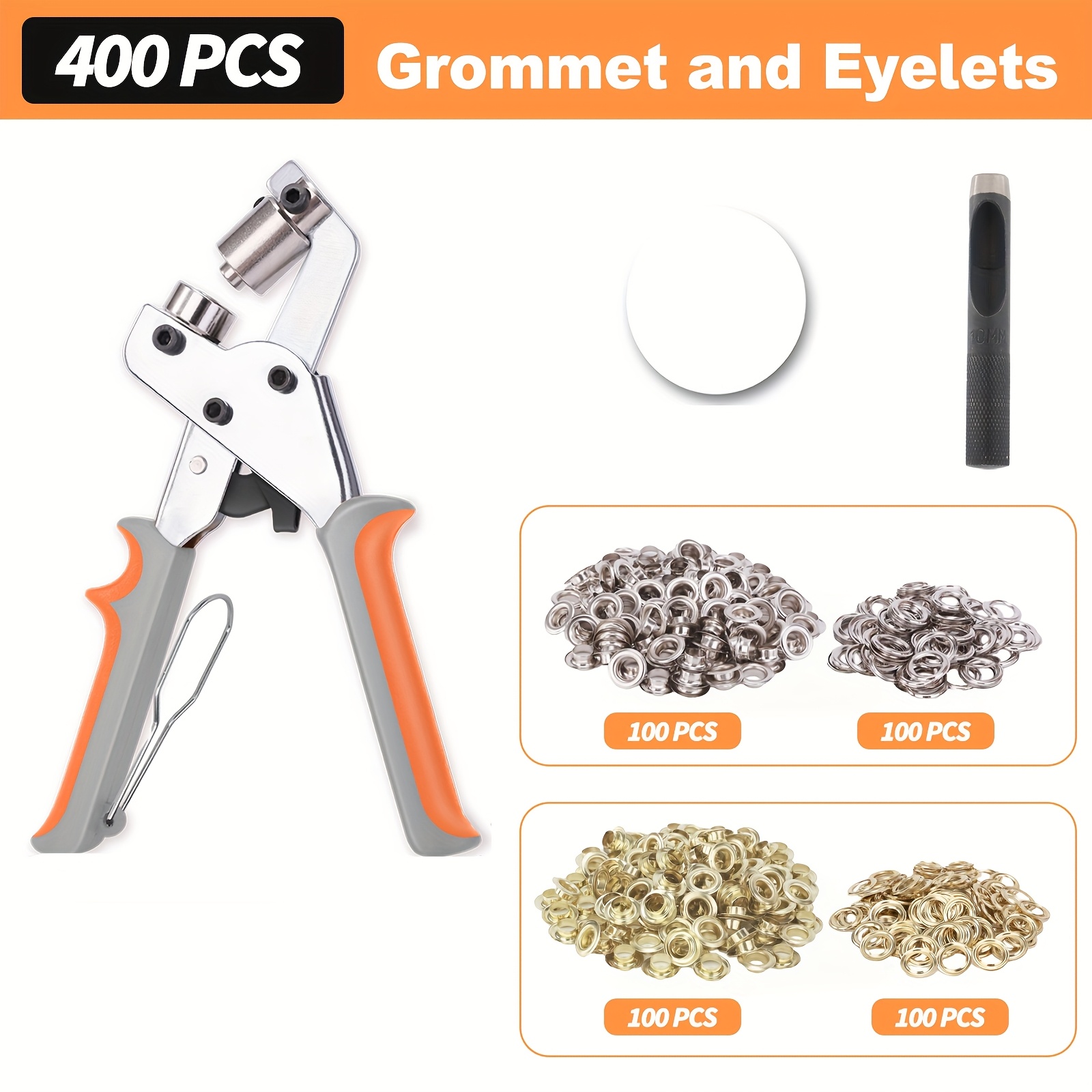 Image of Essential Eyelet Punching Kit - Complete Eyelet Punching Set, 400/1000pcs, 10mm Eyelets - Perfect For Diy Tarp, Artificial And , Metal Eyelet Rivet Installation Tool, Sewing And Crafting Essentials