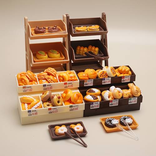 38pcs mini bread stand miniature simulation bread play dessert model small ornament resin food model beige double combination 30 bread 3 plates 2 clips price label