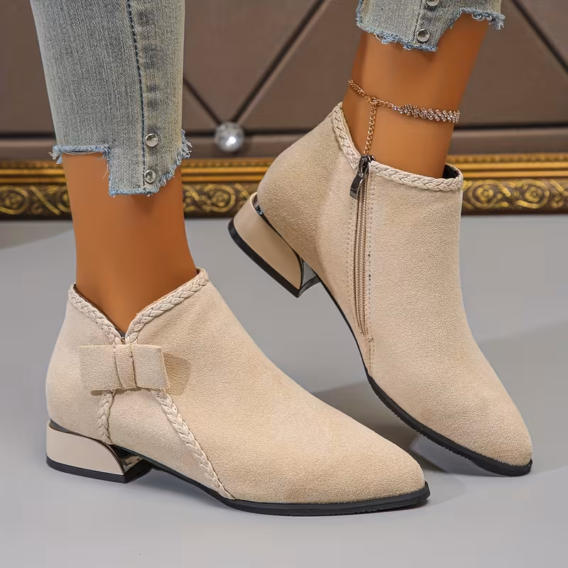 new autumn winter heel ankle boots for women pointed toe single shoe with bowknot fashion versatile chunky side zipper details 7