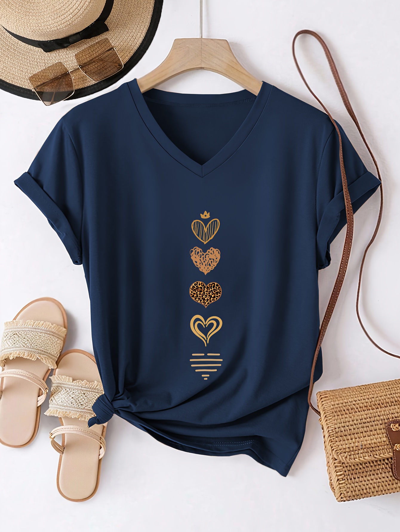 womens v neck short sleeve t shirt with heart   summer blouse line regular fit spring summer everyday   washable non   short sleeve pullover shirt for layering   wear