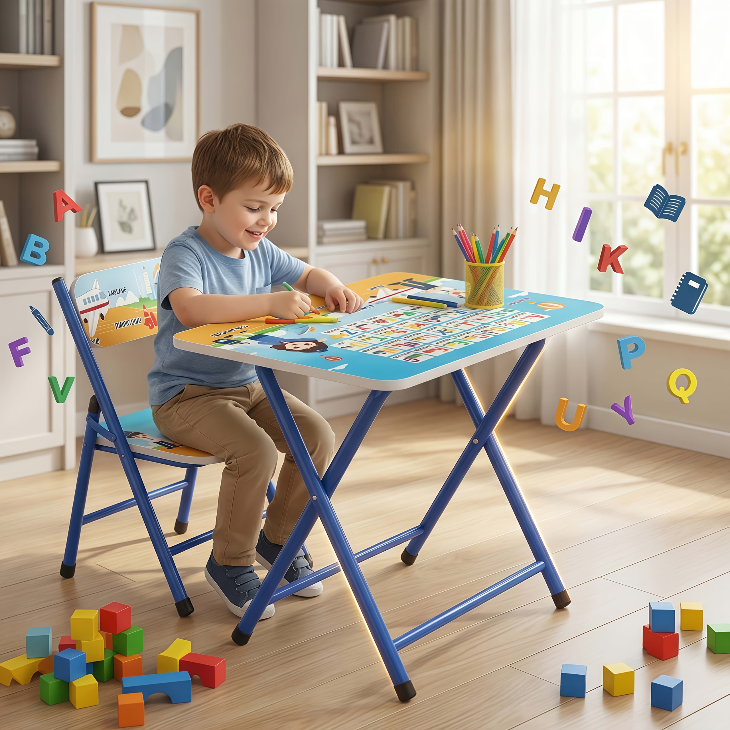 Small Classroom Desk And Chair Set Suitable for Students 3-18 Years Old Youngsters's Study Table Primary School Students Writing Homework Book Table Foldable Home School Desk And Chair Set