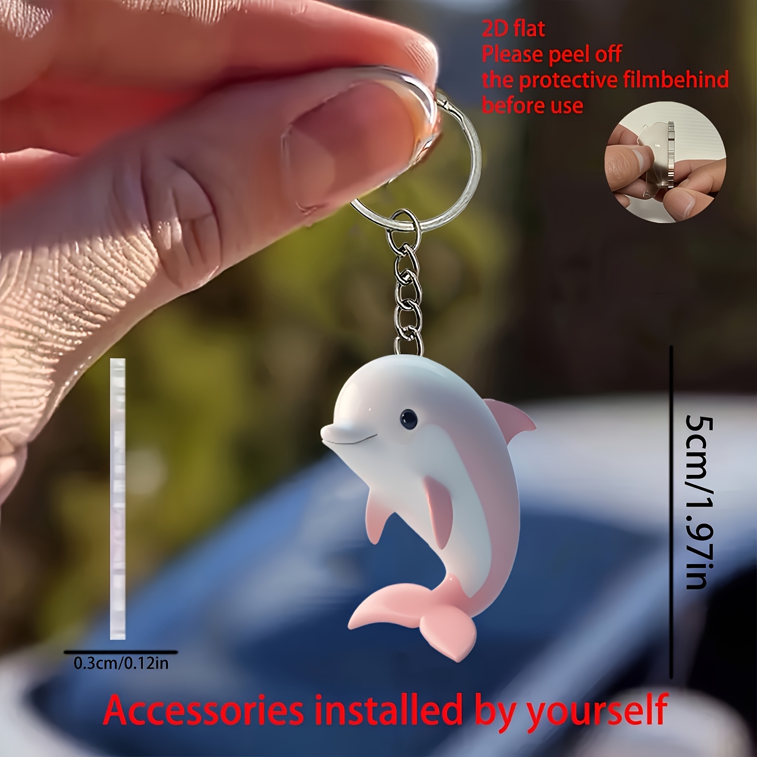 TEMU Portachiavi piatto 2D in acrilico con bellissimo delfino, portafoglio, chiave e decorazione per borsa - ornamento per specchietto retrovisore