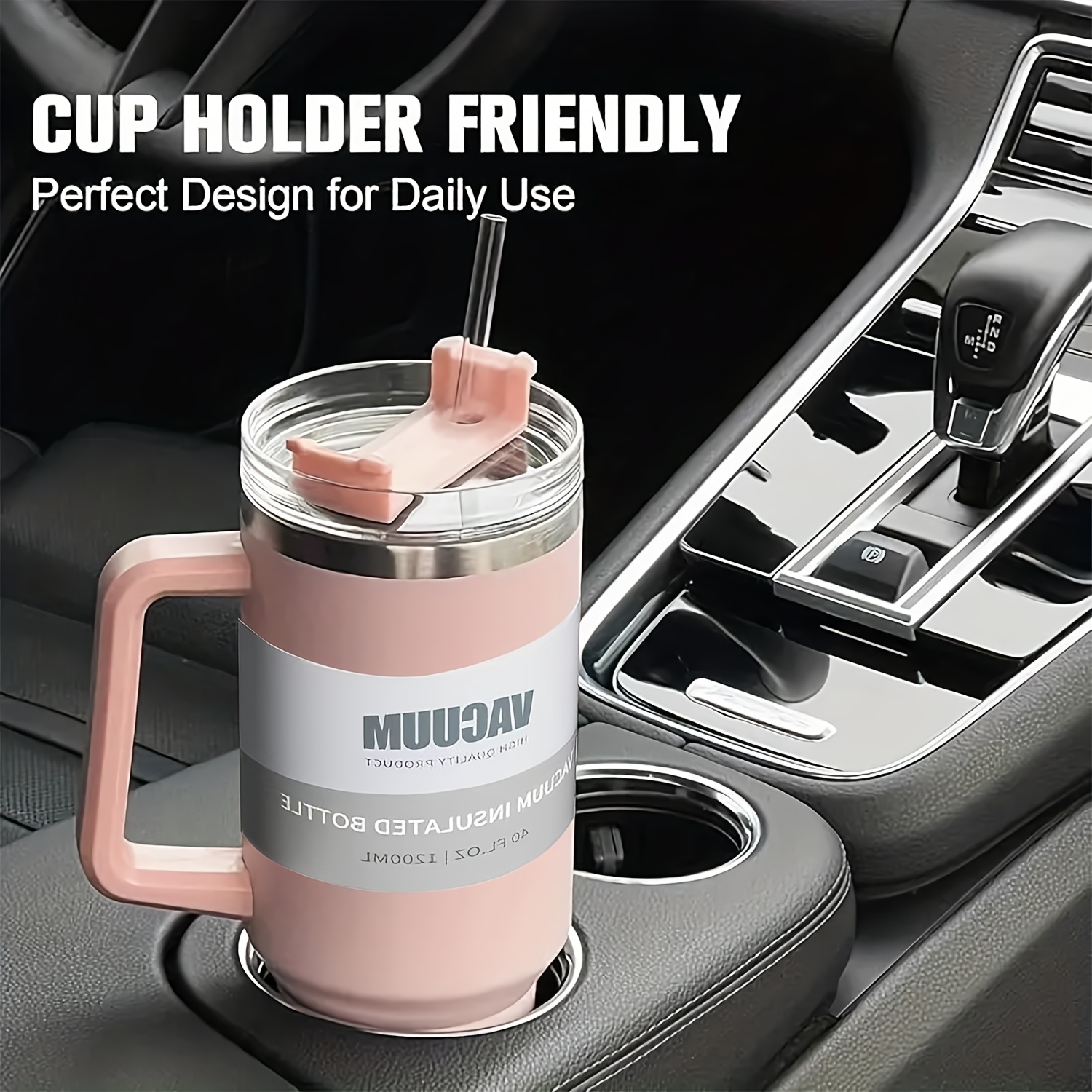 40.1oz Insulated Stainless Steel Tumbler with Handle, Lid & Straw - * Vacuum Insulation * Drinks Hot or Cold for 24 Hours - * Iced Tea, Coffee, Camping, Travel & Fitness - * in Black, Green, Pink, White