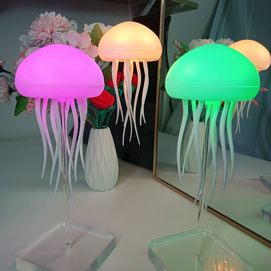 

Modern Jellyfish Desk Lamps, Usb Powered Adjustable Color Changing Led Night Light With Polished Plastic Base, Switch Control Seascapes Theme Lighting, Rechargeable Lithium Battery For Home Decor