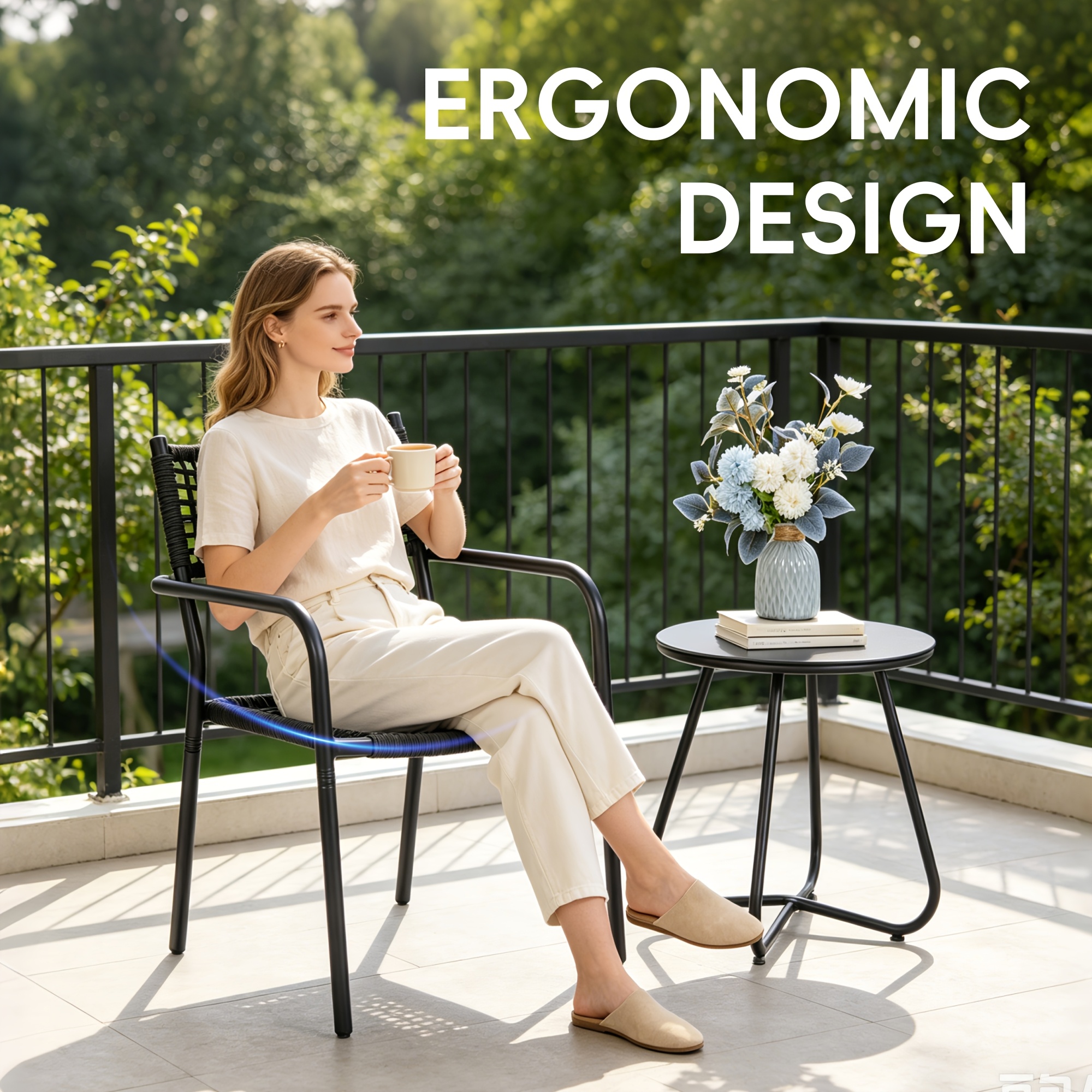 HARAISEDK Patio Dining Chairs Set Of 4/6 Stackable Ergonomic Rattan Armchairs All Weather Powder Coated Metal Frame Garden, Balcony, Poolside White/Gray