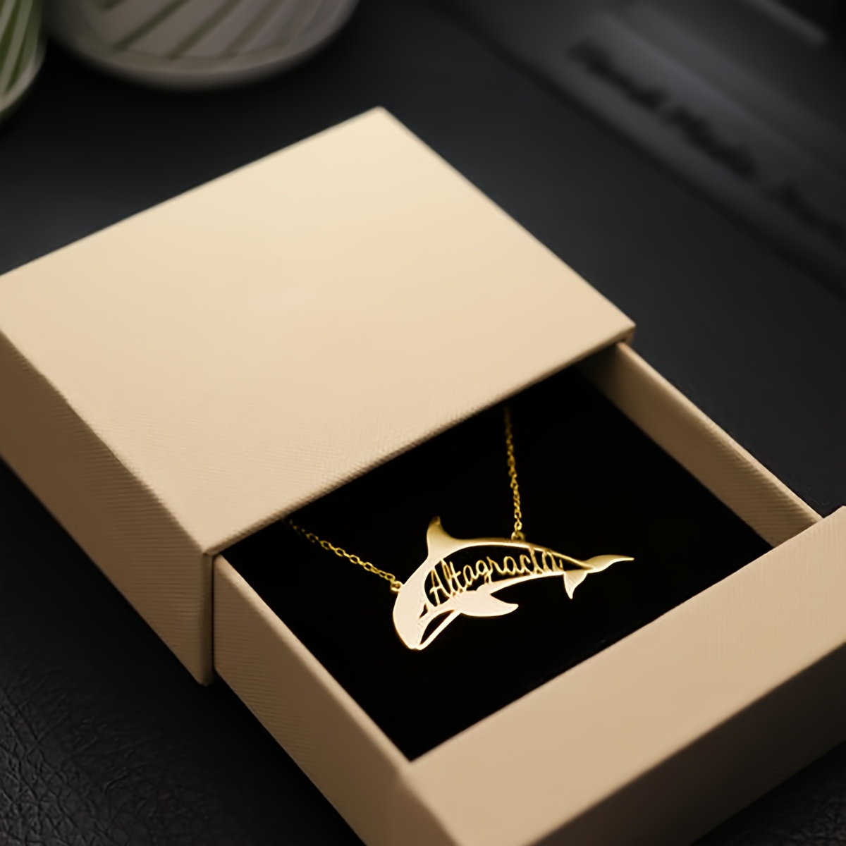 Women's Custom Orca Name Necklace, Personalized Marine Animal Pendant