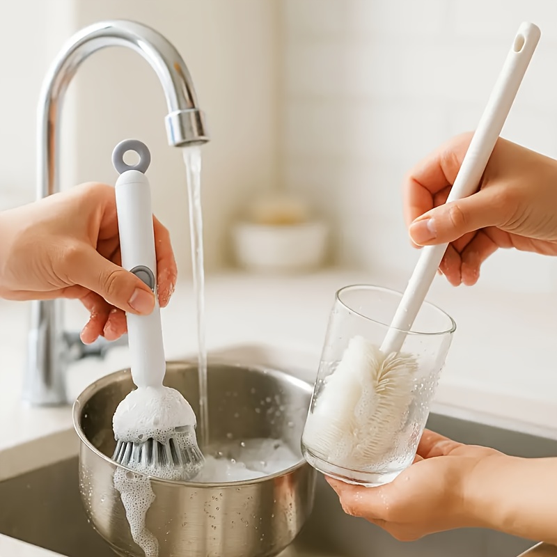 3pcs dish brush set rotating brush with detergent dispenser 2 long handled 90 cup brushes multi functional kitchen cleaning set   removes grease   stains and dead corners details 1