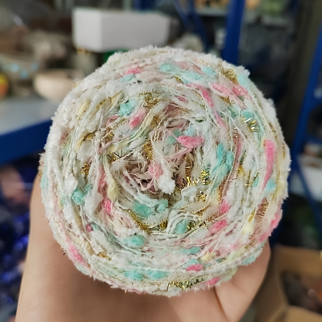 Image of 1pc Of 50g Rainbow Tulle Hand Mixed Yarn, Bright Toothbrush Yarn Chrysanthemum Bean Multi-strand Mixed Yarn, Crochet Knitting Scarf Hat Jewelry Thread, Material Thread, Soft And