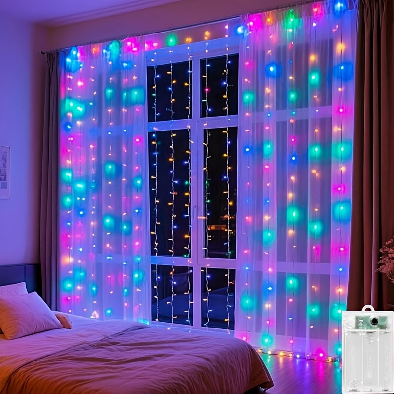 TEMU Guirlande Lumineuse Rideau LED, Guirlande Lumineuse d'Intérieur 300 LED 9,8ft X 9,8ft Guirlande Lumineuse Rideau à Piles, Lumières Décoratives