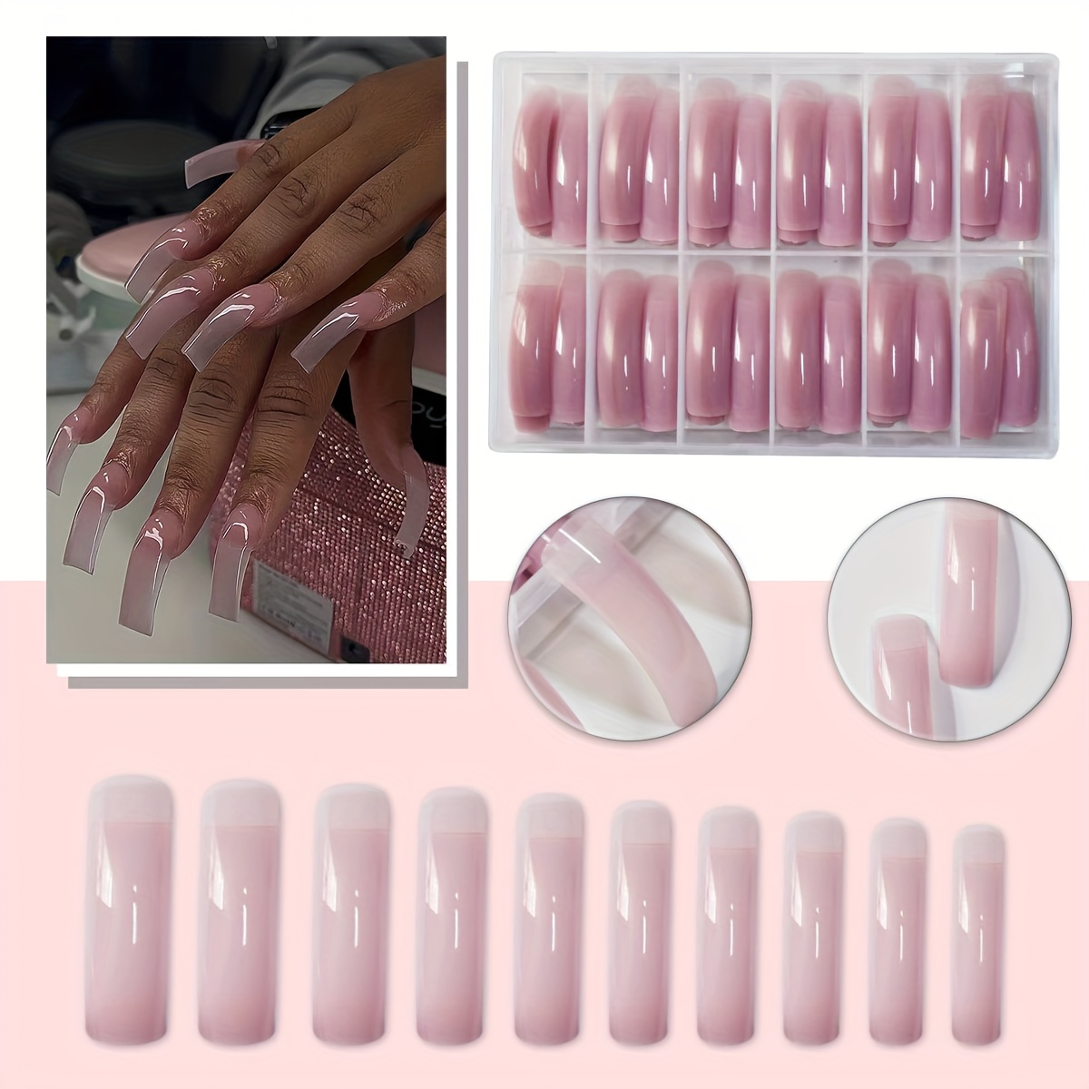 TEMU 240pcs Of Curved Press-on Nails! A Sheer Nude With A Glossy End For A Sophisticated And Natural . Easy To Apply (includes Jelly Glue And A Nail File). With 240pcs