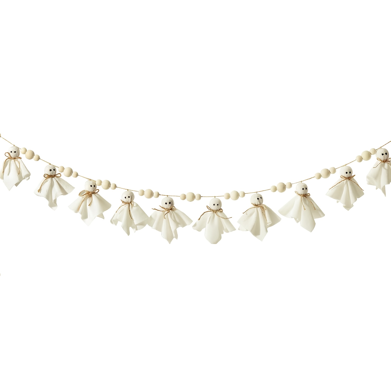 7-foot Adorable Halloween Featuring Wooden Bead Garlands, A Handcrafted Rustic Halloween Banner Suitable For Indoor And Outdoor Spring Decoration, In White