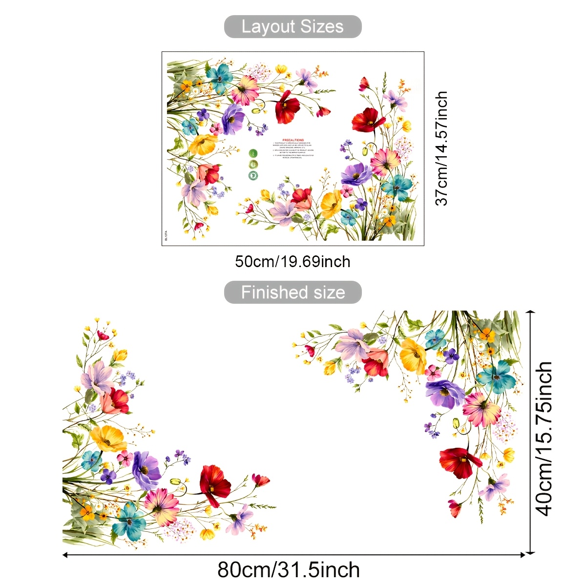 TEMU 1pc Of Colorful Watercolor Floral Mirror Sticker, , Adhesive Floral Decorative Sticker, No Residue, Suitable For Home Decoration In Bathrooms,