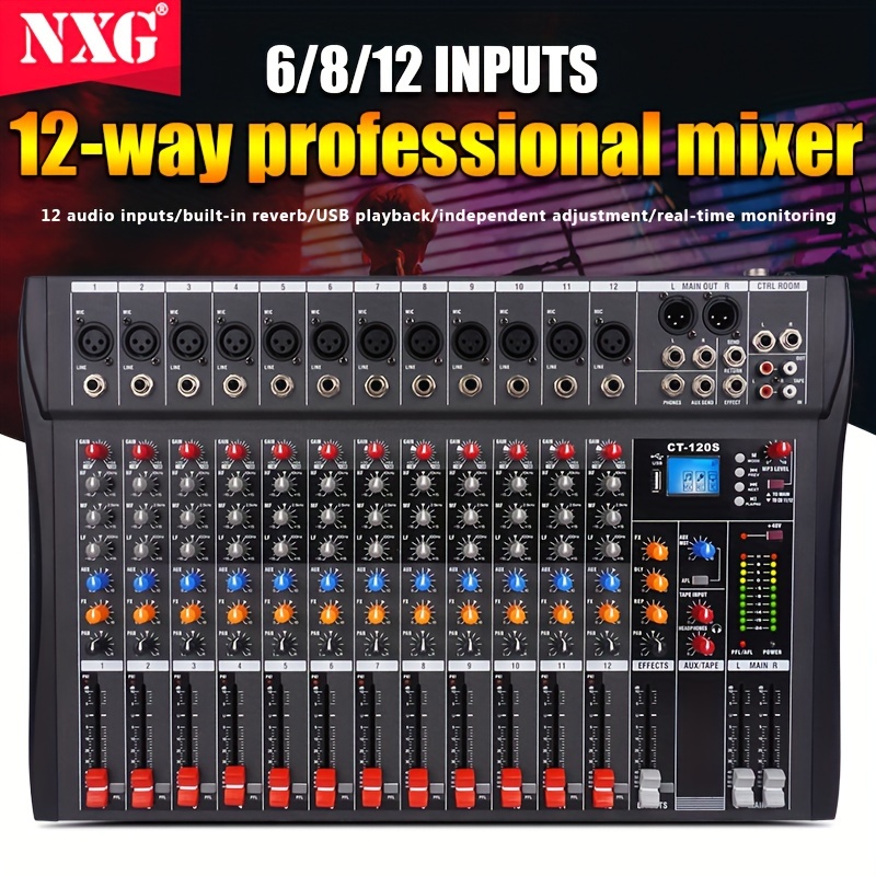 

Nxg 6/8/12/16 Channel Mixer Mixing Console With Usb, Pc Recording Input, Xlr Microphone Jack, Rca I/o For Dj Studio Streaming Stage Performances For Professionals And Beginners