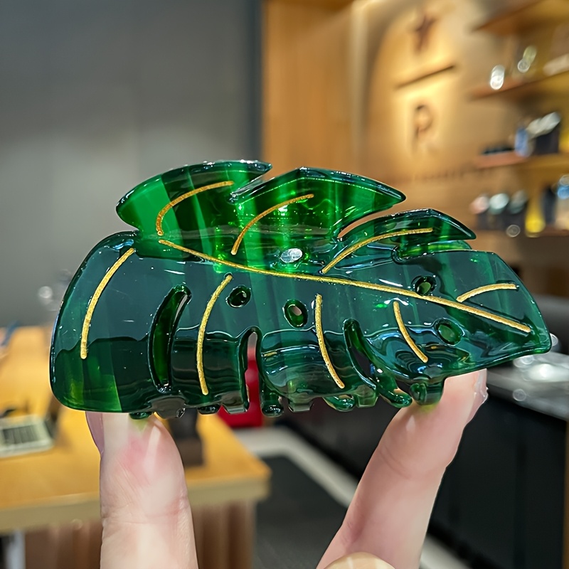 TEMU A Y2k Green Leaf Hair Clip, Acrylic Hair Clip, Leaf Shape, Easy Style, Women's Fashionable Hair Accessory, Suitable For Back To School And