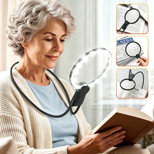 large magnifying glass with light hands free 5 1 inch 6 suitable for large hands wide field of view neck magnifier ideal for seniors reading and sewing gift