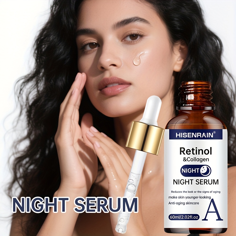 HISENRAIN 3pcs Day & Night Serum Set with Vitamin C + Retinol + Hyaluronic Acid (Contains Collagen + Peptides + Various Vegetable Oil Extracts) -Brightens Light Beige, Firms Skin, Controls Oil & Moisturizes, Deeply Hydrates. Dry Skin.