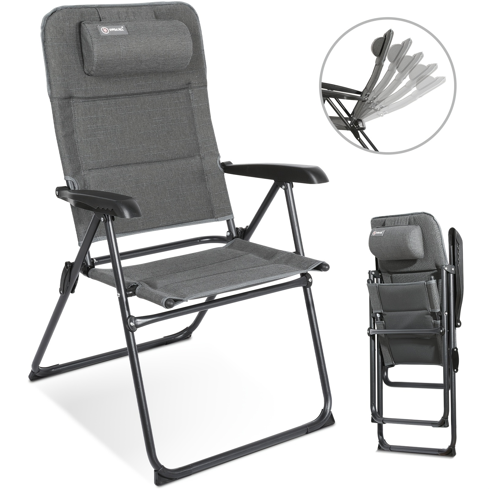 Homecall Folding Garden Chair With Padding And Adjustable Backrest - (grey)