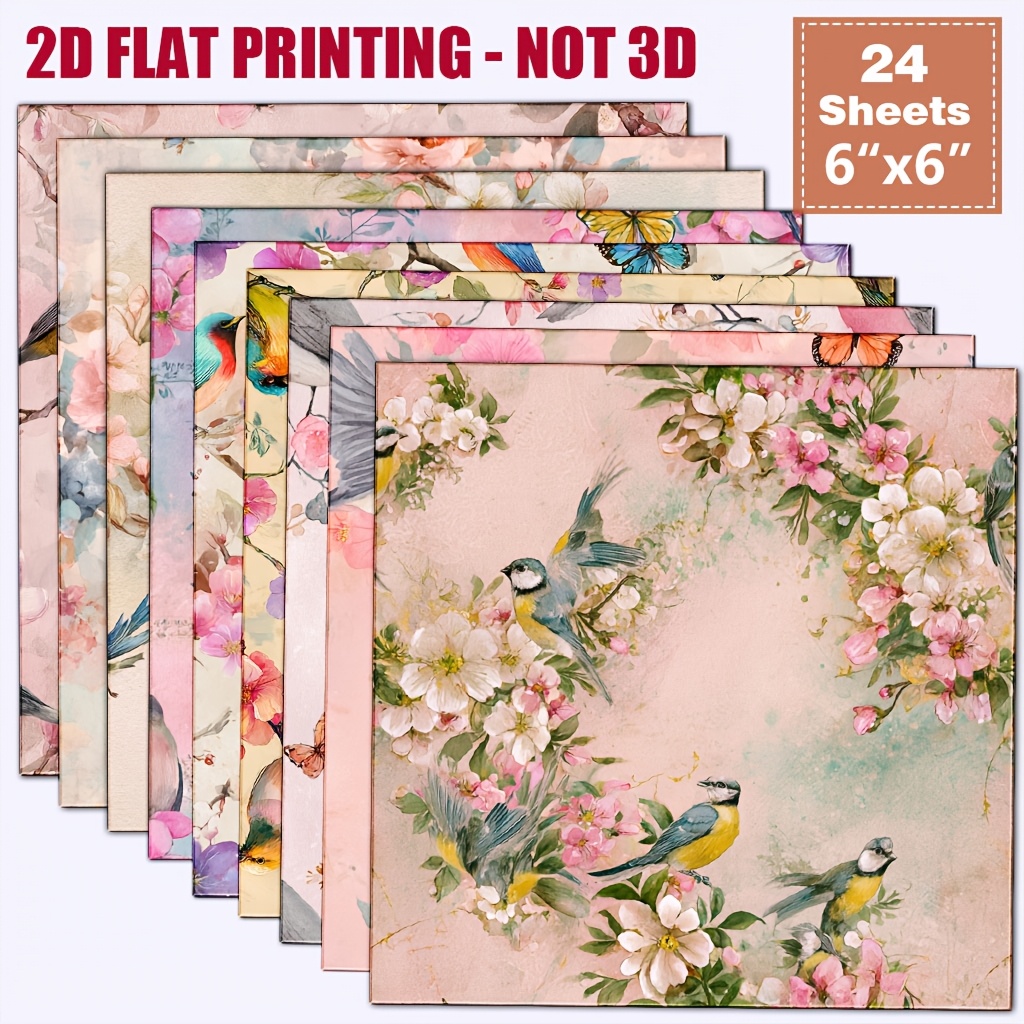 TEMU 24 Sheets 6x6 Inch Watercolor Spring Flower Bird Scrapbook Paper Cherry Handcraft Background Paper Gentle Ancient Style Spring Flower Junk