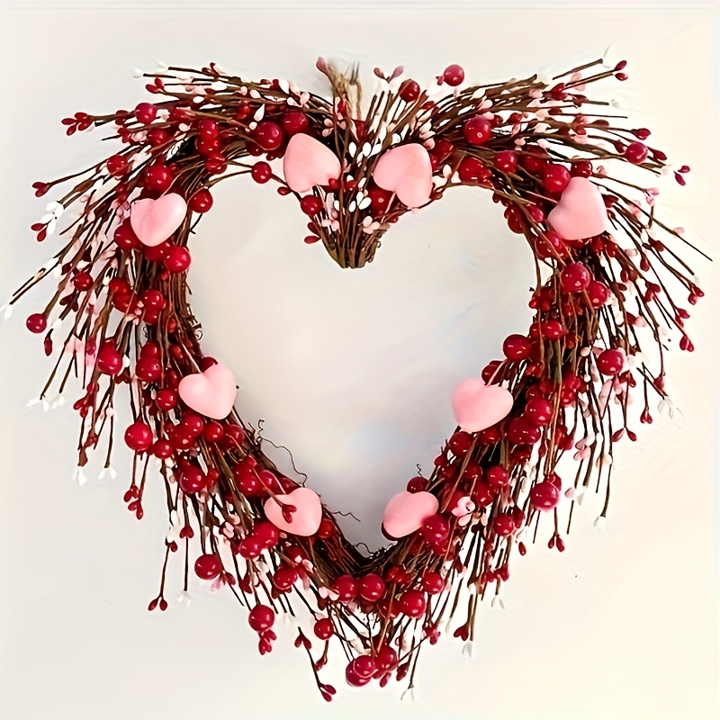 

1pc Handcrafted Heart-shaped Berry Garland, Artificial Vine Wreath With Berries, No Feathers, Electricity-free, For Valentine's Day, Wedding, Bridal Shower, Anniversary Decor