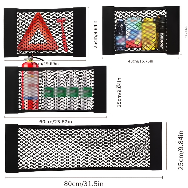 TEMU 4pcs/set Large Car Storage Bag Double Mesh Trunk Storage Net, Must Haves Car Built-in Storage Bag, Car Fire Extinguisher Fixed Net Additions And