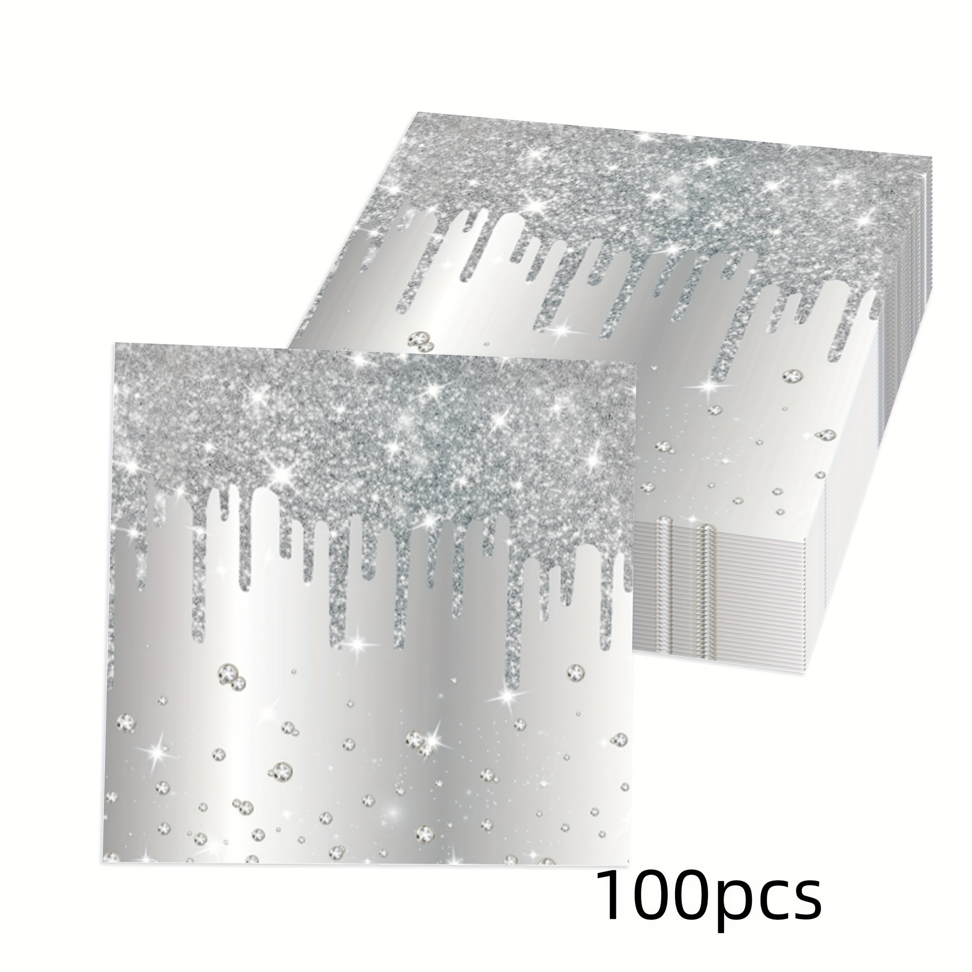 100pcs Silvery Sparkling Diamond Themed Disposable Tissue Napkins For Birthdays, Anniversaries, Parties, Decoration And Decoration Supplies 6.5 Inches For Halloween、christmas