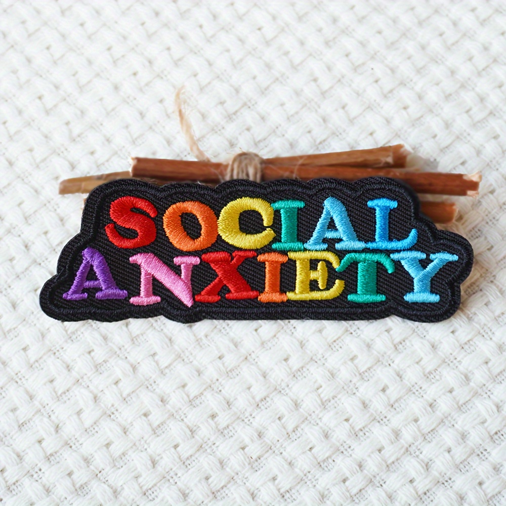 

1pc "social Anxiety" Embroidered Patch, Colorful Text Iron-on/sew-on Appliqué For Diy Clothing And Fabric Decoration