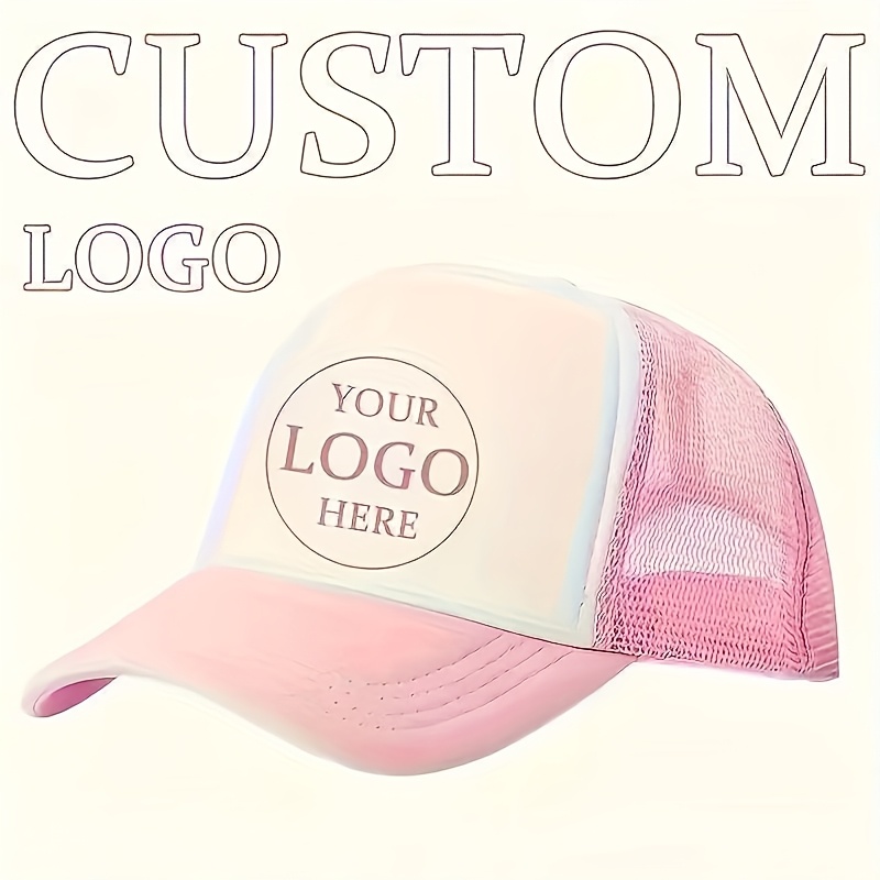 TEMU 1 Custom Logo Printed Trucker Hat, 1 Custom Logo Printed Breathable Mesh Trucker Hat, Polyester Baseball , Suitable For Outdoor Activities